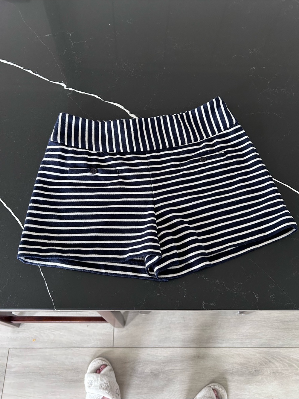 Lucca Couture Navy White Striped Knit Shorts Drawstring Casual Lounge Nautical